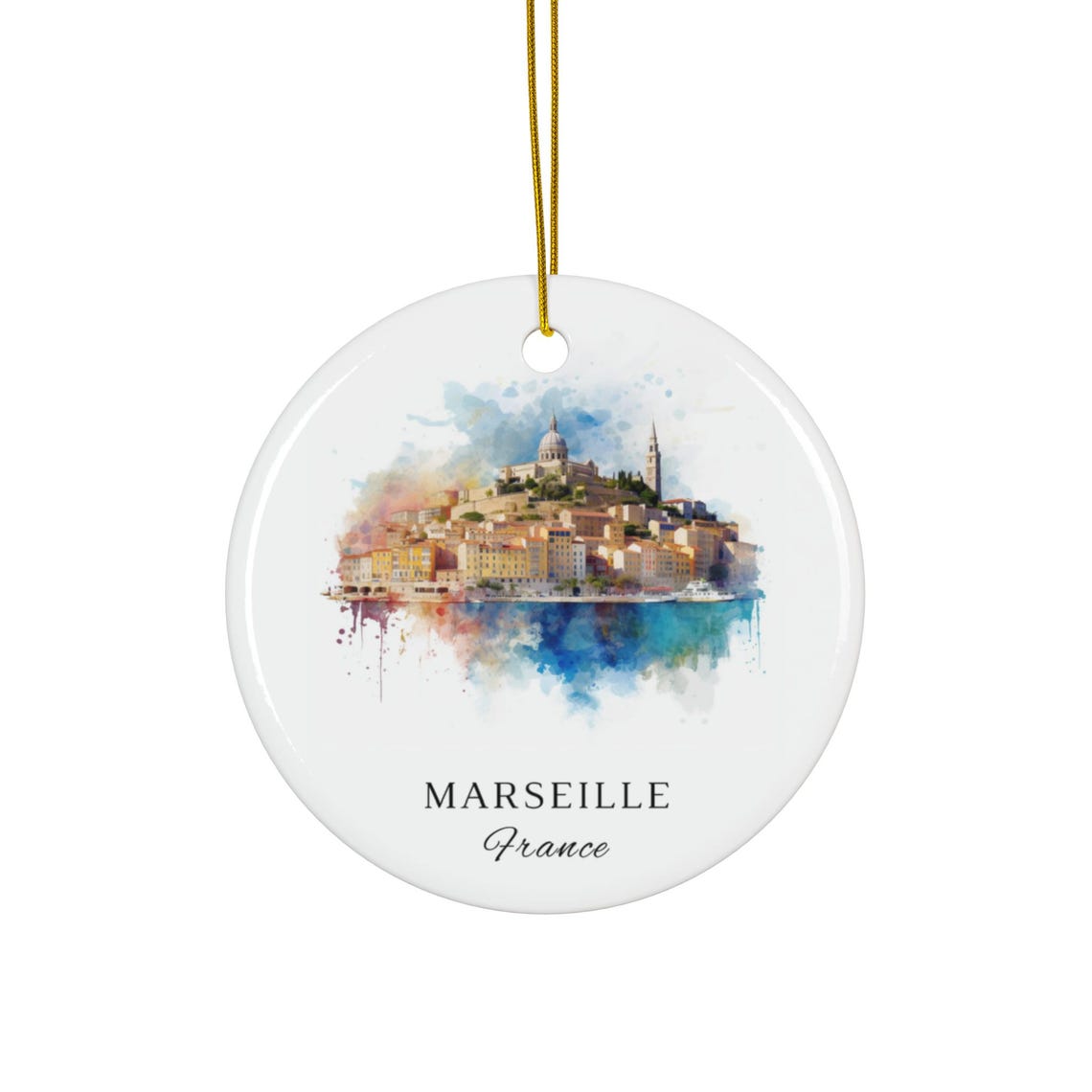 Marseille France Watercolor Harbor City Ornament Christmas Tree Gift
