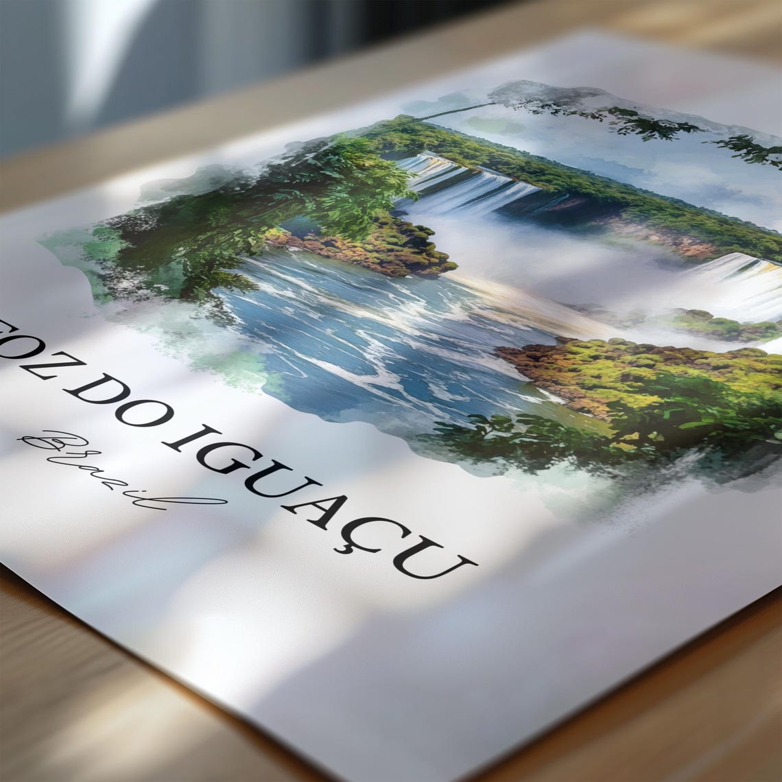 Foz do Iguacu Brazil Waterfall Watercolor Rainforest Scene Poster - Image 6