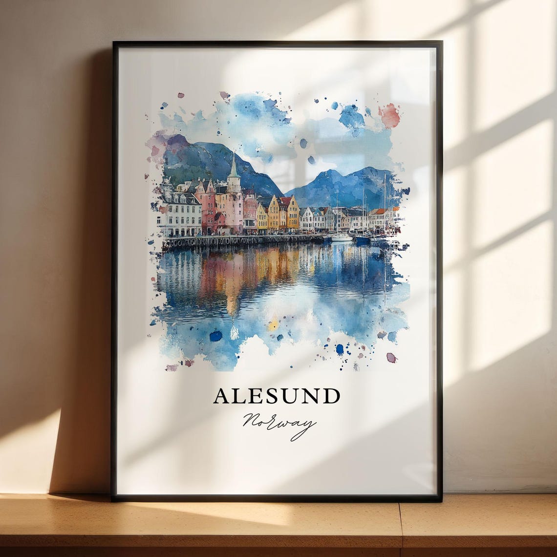 Alesund Norway Art Nouveau Waterfront Harbor Reflection Travel Poster - Image 4