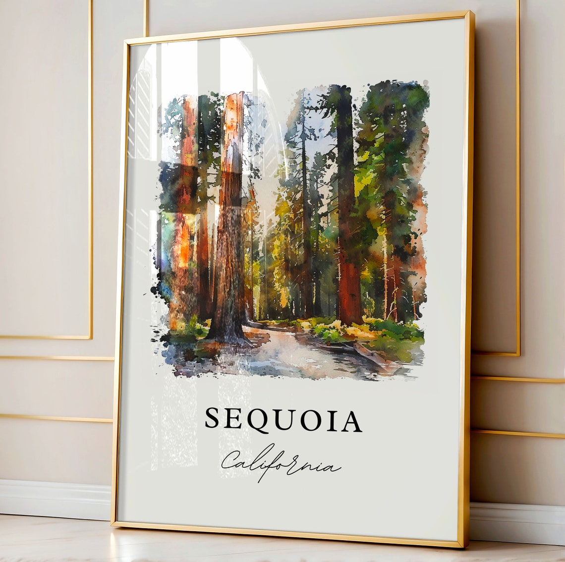 Sequoia California Redwood Forest Trail Watercolor Nature Poster - Image 4