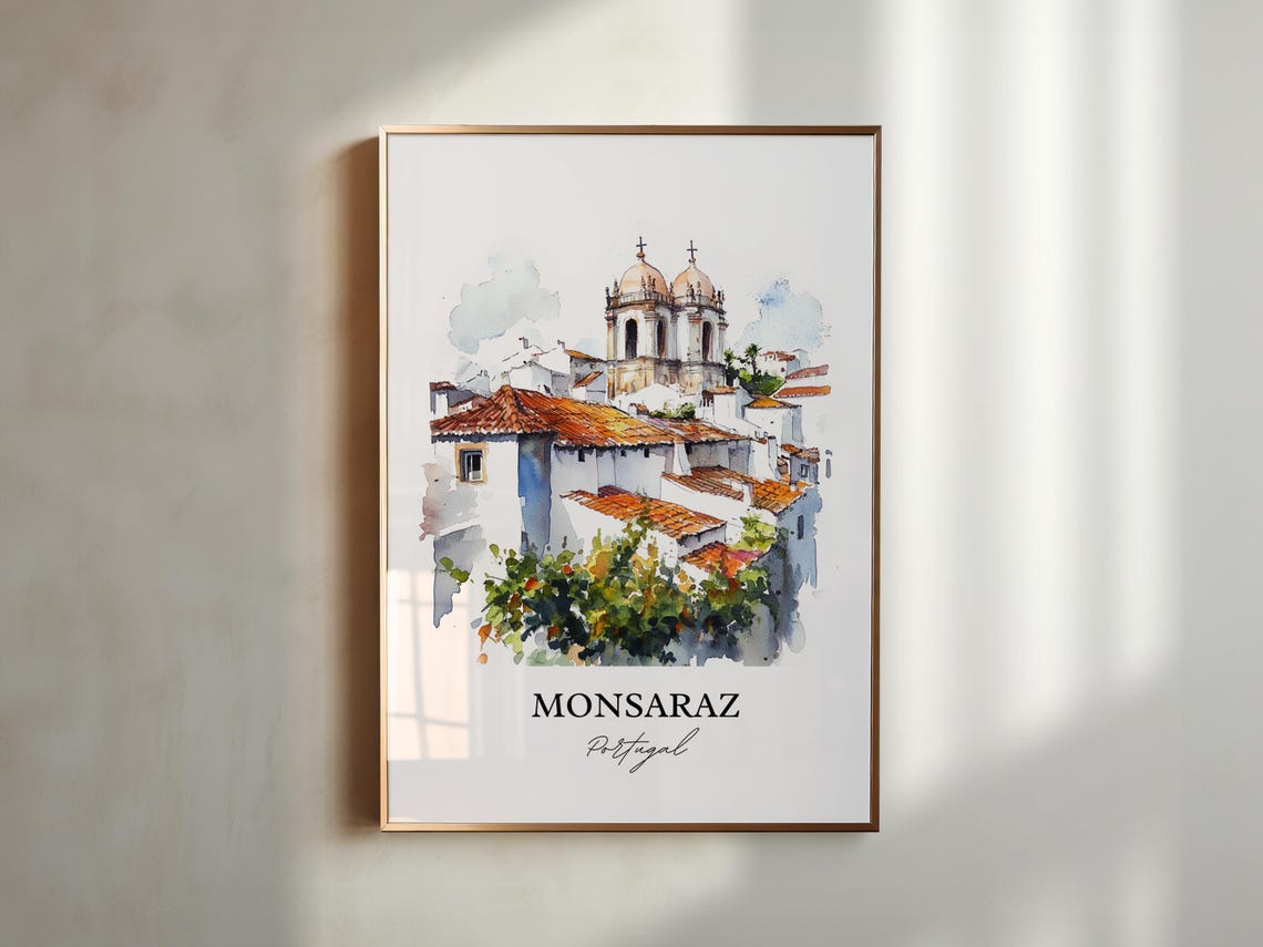 Monsaraz Portugal Watercolor Hilltop Village Church Domes Poster - Image 5