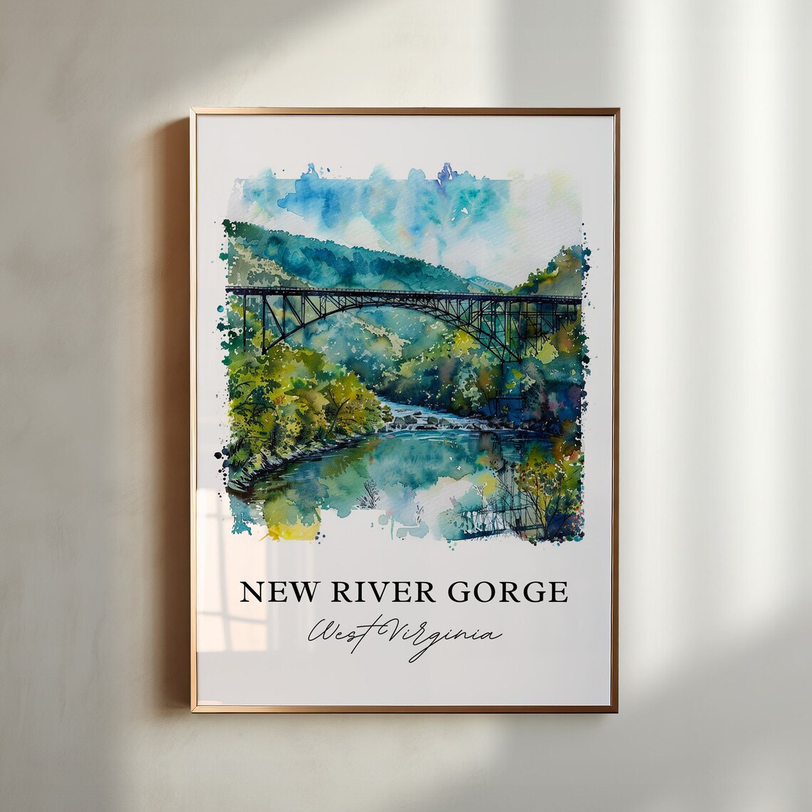 New River Gorge Watercolor Travel Poster, West Virginia