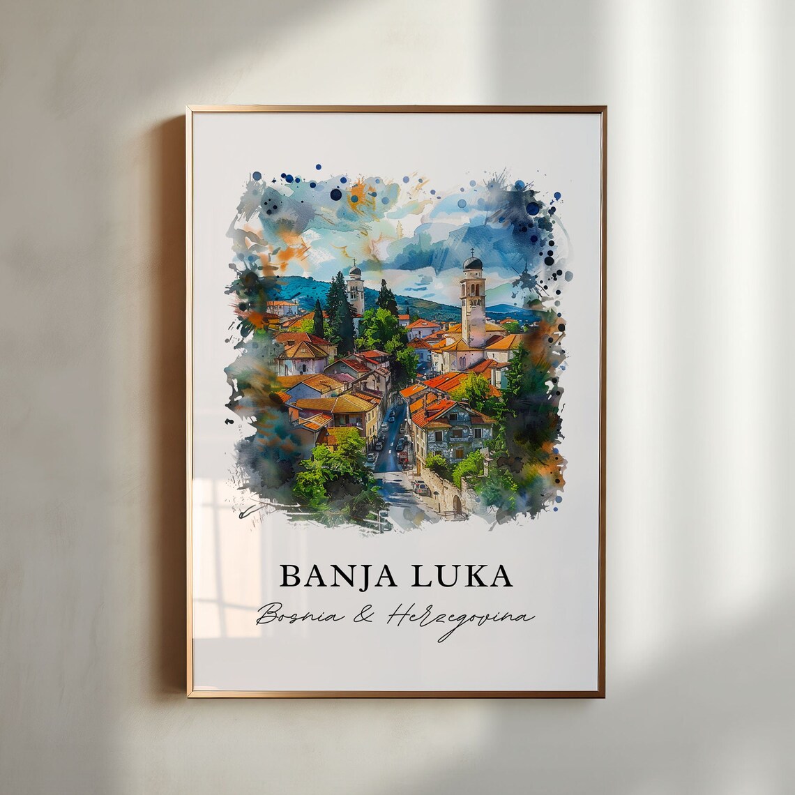 Banja Luka Bosnia and Herzegovina Watercolor Cityscape Travel Poster