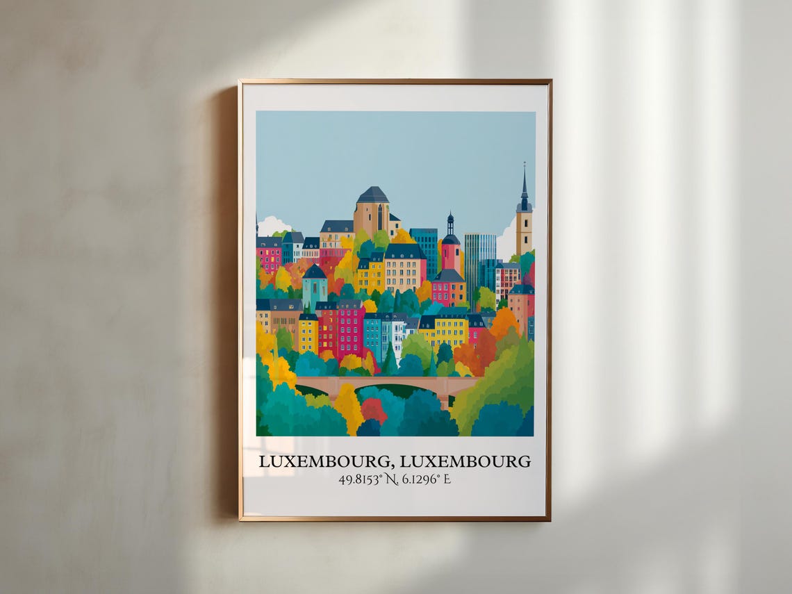 Luxembourg City Autumn Trees Historic Old Town Travel Poster - Image 3