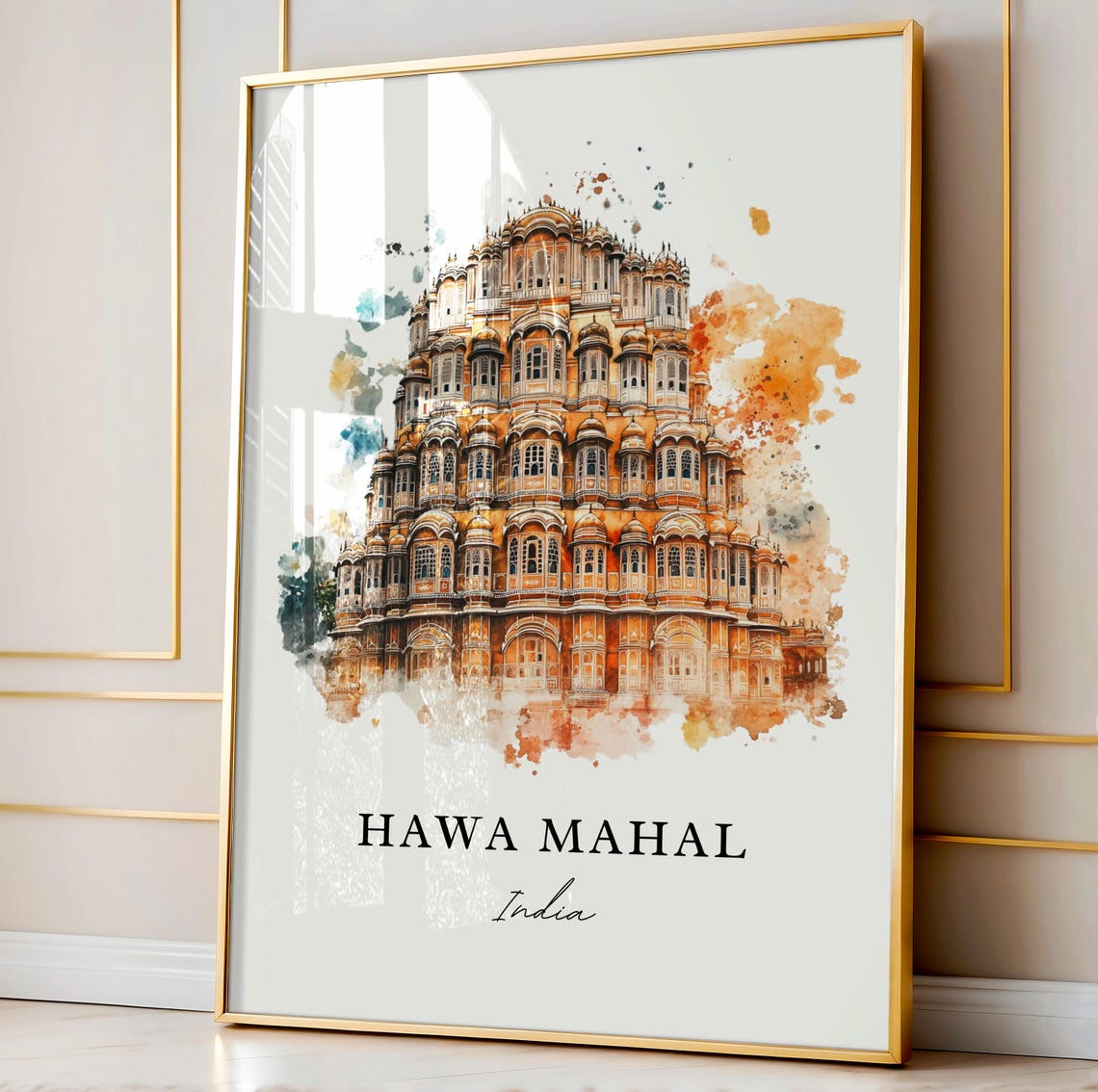 Hawa Mahal India Jaipur Pink Palace Watercolor Landmark Travel Poster - Image 3