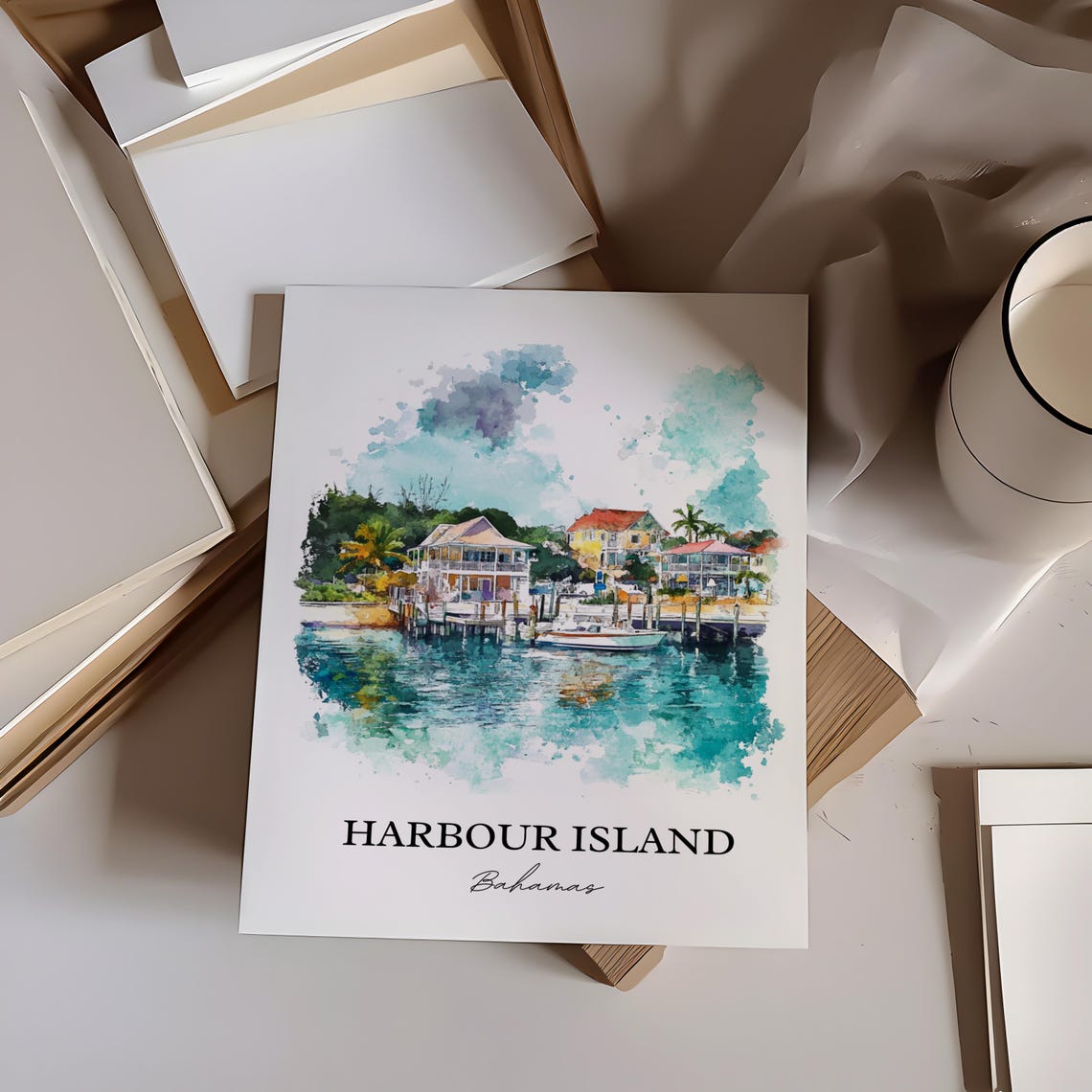 Harbour Island Wall Art Print Bahamas Watercolor Gift Travel Poster Housewarming - Image 3