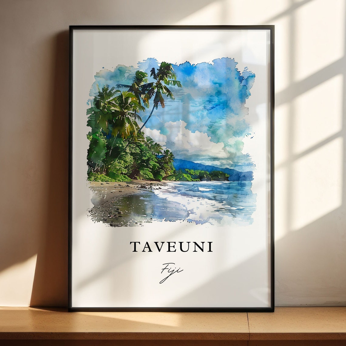 Taveuni Fiji Palm Beach Watercolor Tropical Island Artwork Poster - Image 3