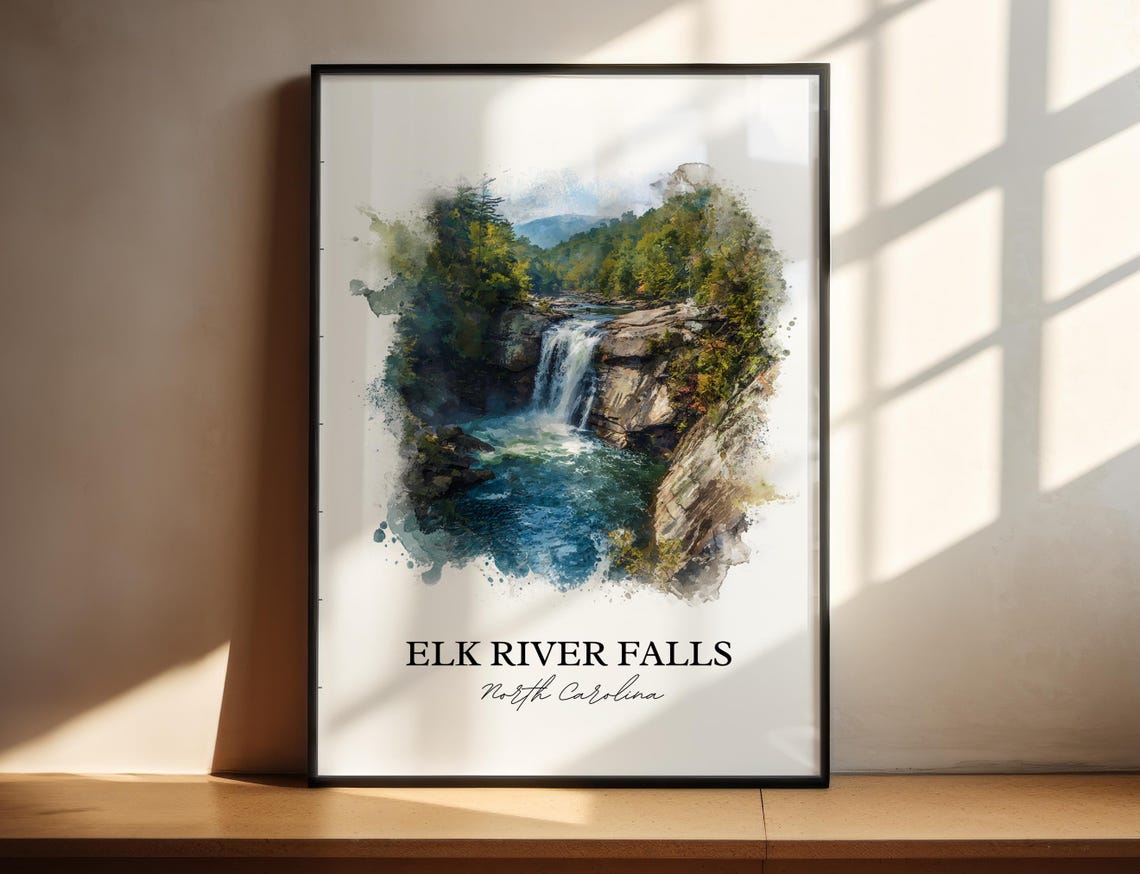 Elk River Falls North Carolina Turquoise Pool Watercolor Poster