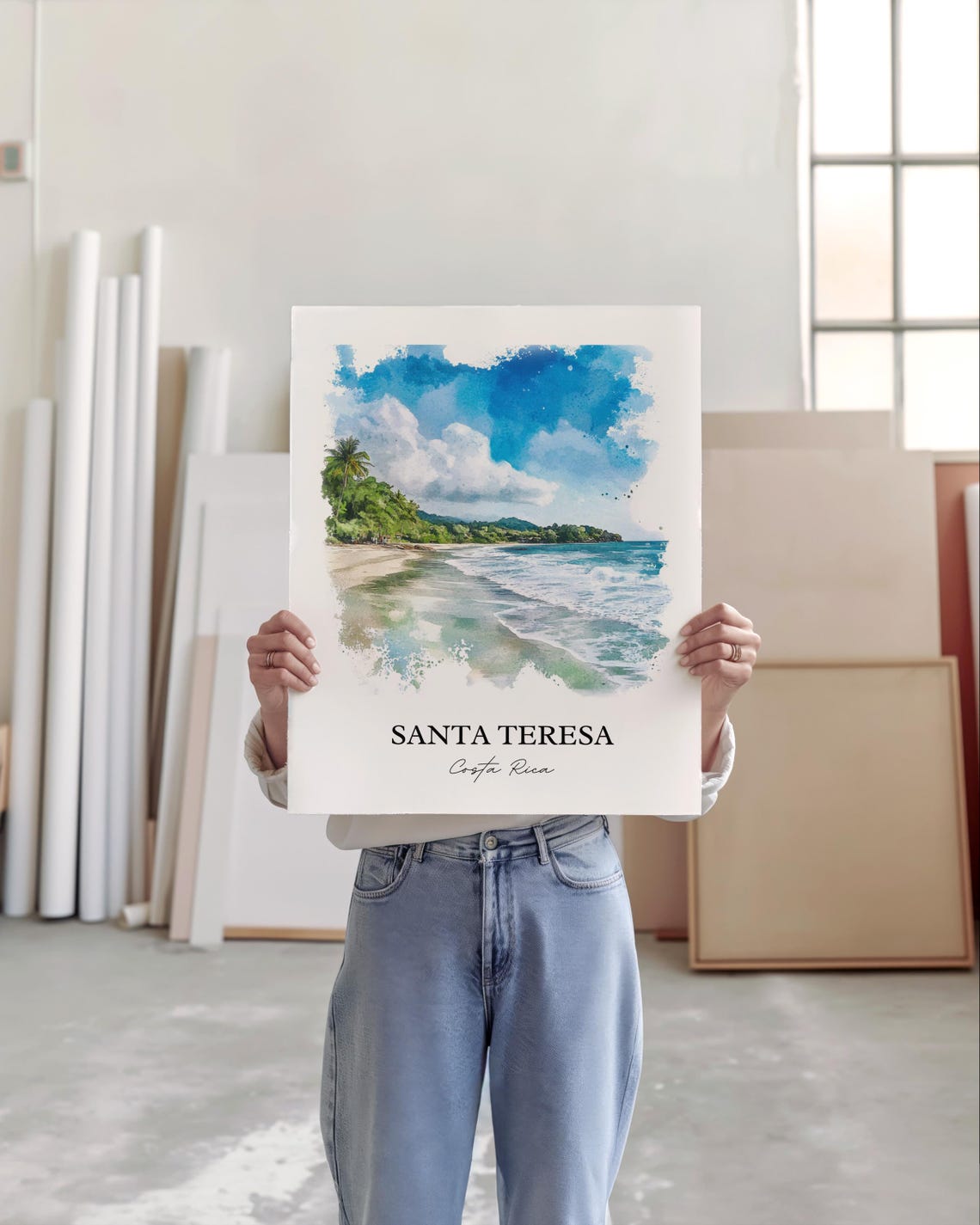 Santa Teresa Costa Rica Blue Surf Beach Town Watercolor Poster - Image 5