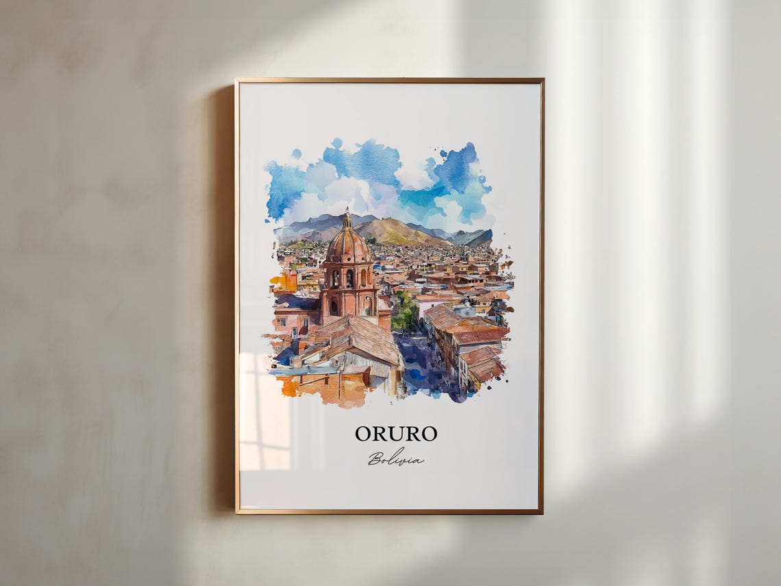 Oruro Wall Art Print Bolivia Watercolor Gift Travel Poster Housewarming - Image 3
