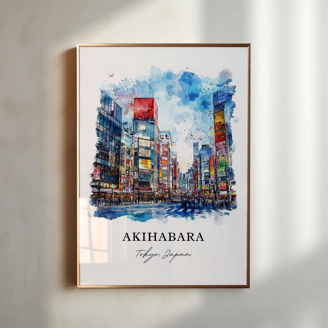 Akihabara District Tokyo Japan Neon Street Watercolor Art Poster