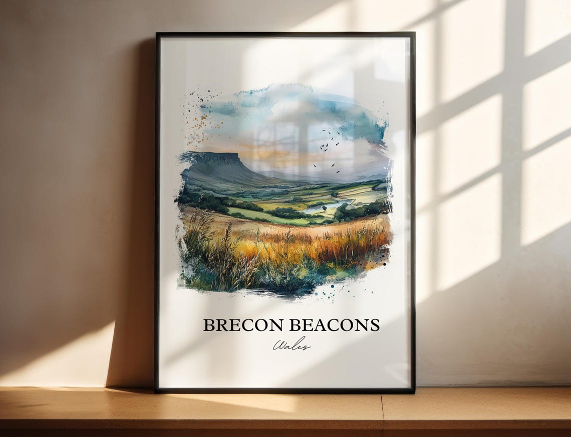 Brecon Beacons Wales Moorland Hill Watercolor Landscape Poster