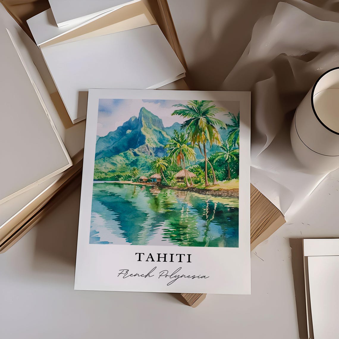 Tahiti French Polynesia Travel Poster, Custom Text - Image 7