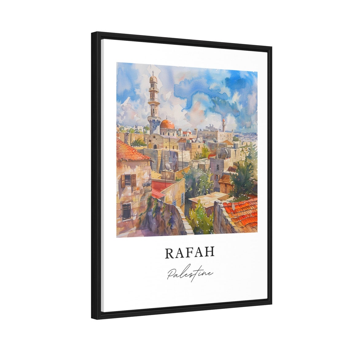 Rafah Palestine Watercolor Old City Mosque Minaret Travel Poster - Image 3