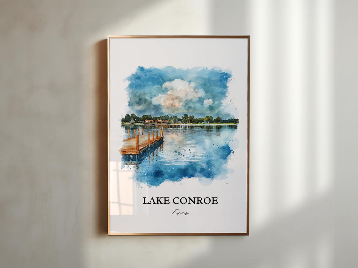 Lake Conroe Texas Scenic Wooden Dock Watercolor Lakeside Poster - Image 5