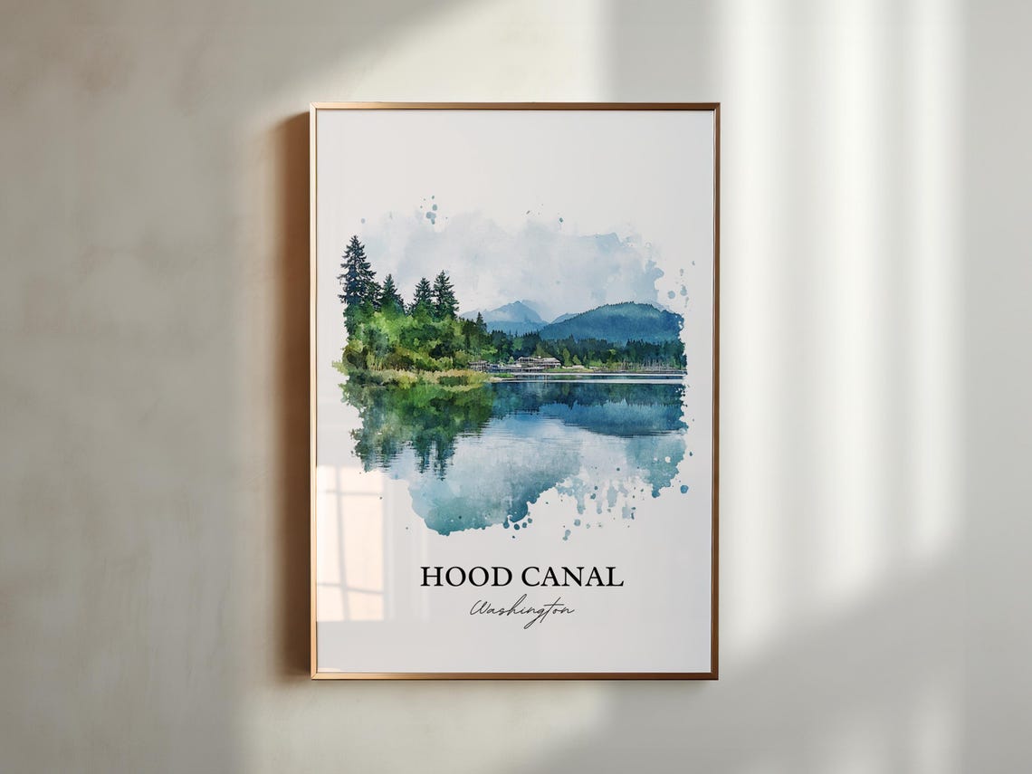Hood Canal Washington Watercolor Calm Water Pine Scene Poster - Image 5