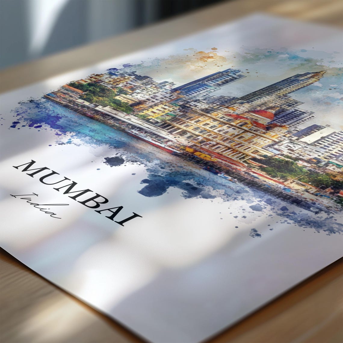 Mumbai India Watercolor Skyline Colonial Towers Bay Art Poster - Image 7