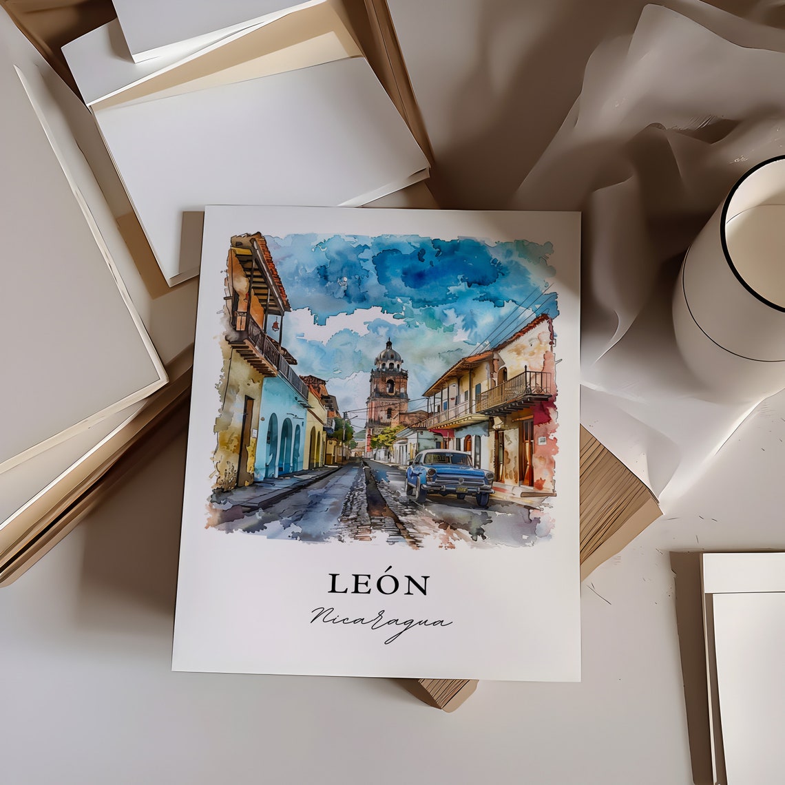 Leon Nicaragua Wall Art Len Print Watercolor Gift Travel Poster Housewarming - Image 6