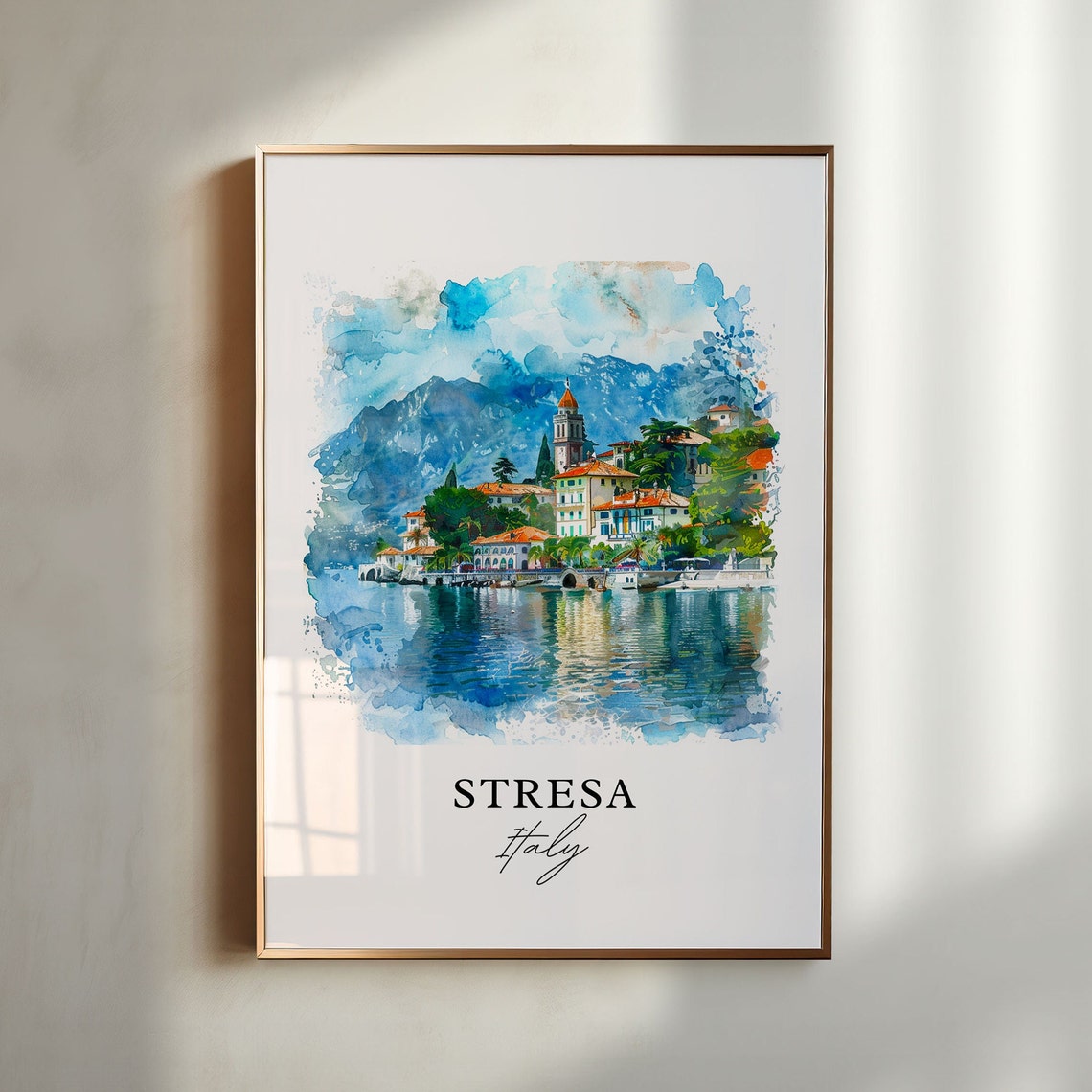 Stresa Italy Lake Maggiore Hillside Town Watercolor Travel Poster