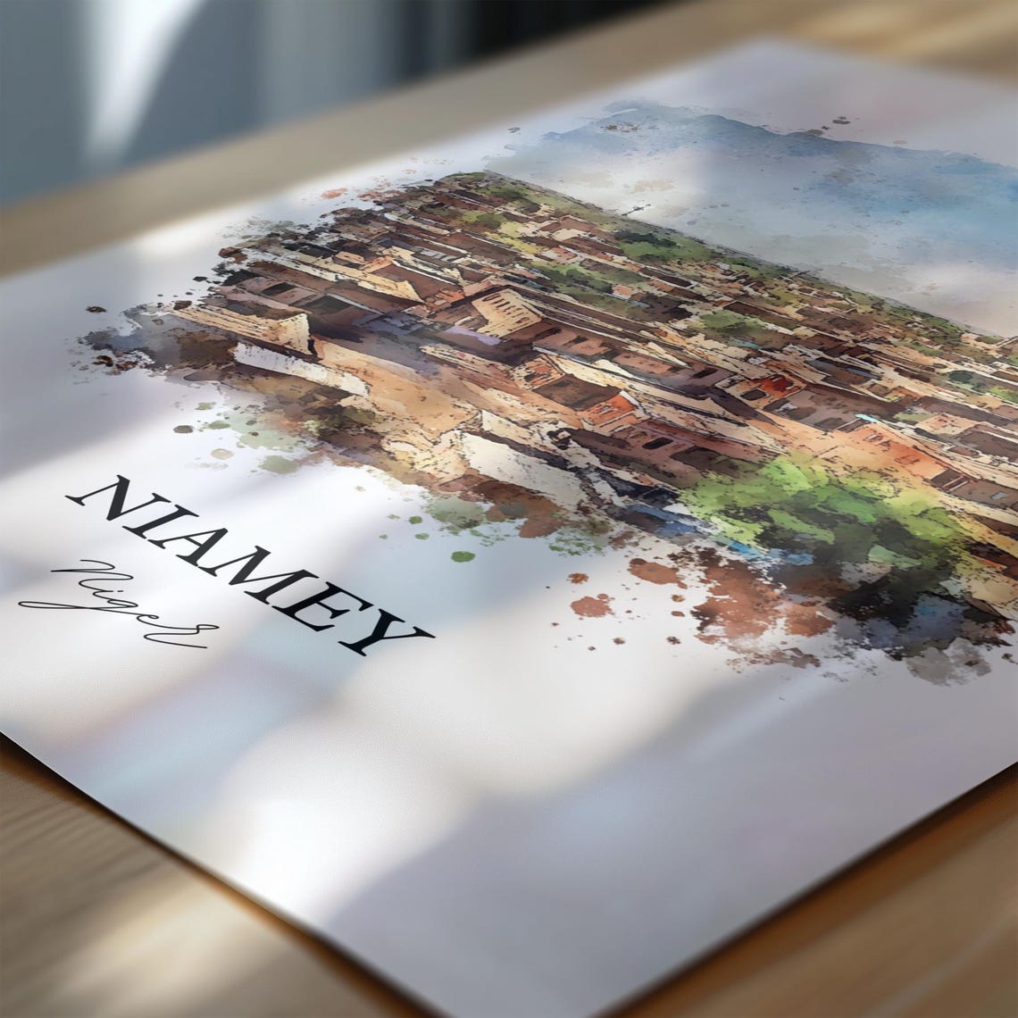 Niamey Niger Aerial Old Town Watercolor Cityscape Art Poster - Image 7