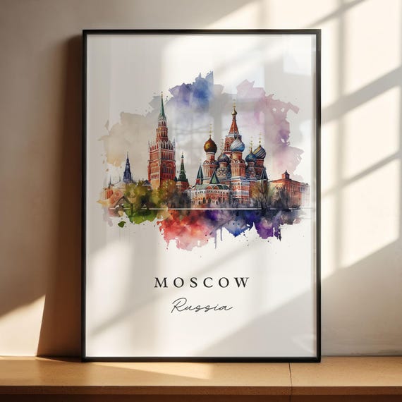 Moscow Russia Watercolor Travel Poster, The Kremlin