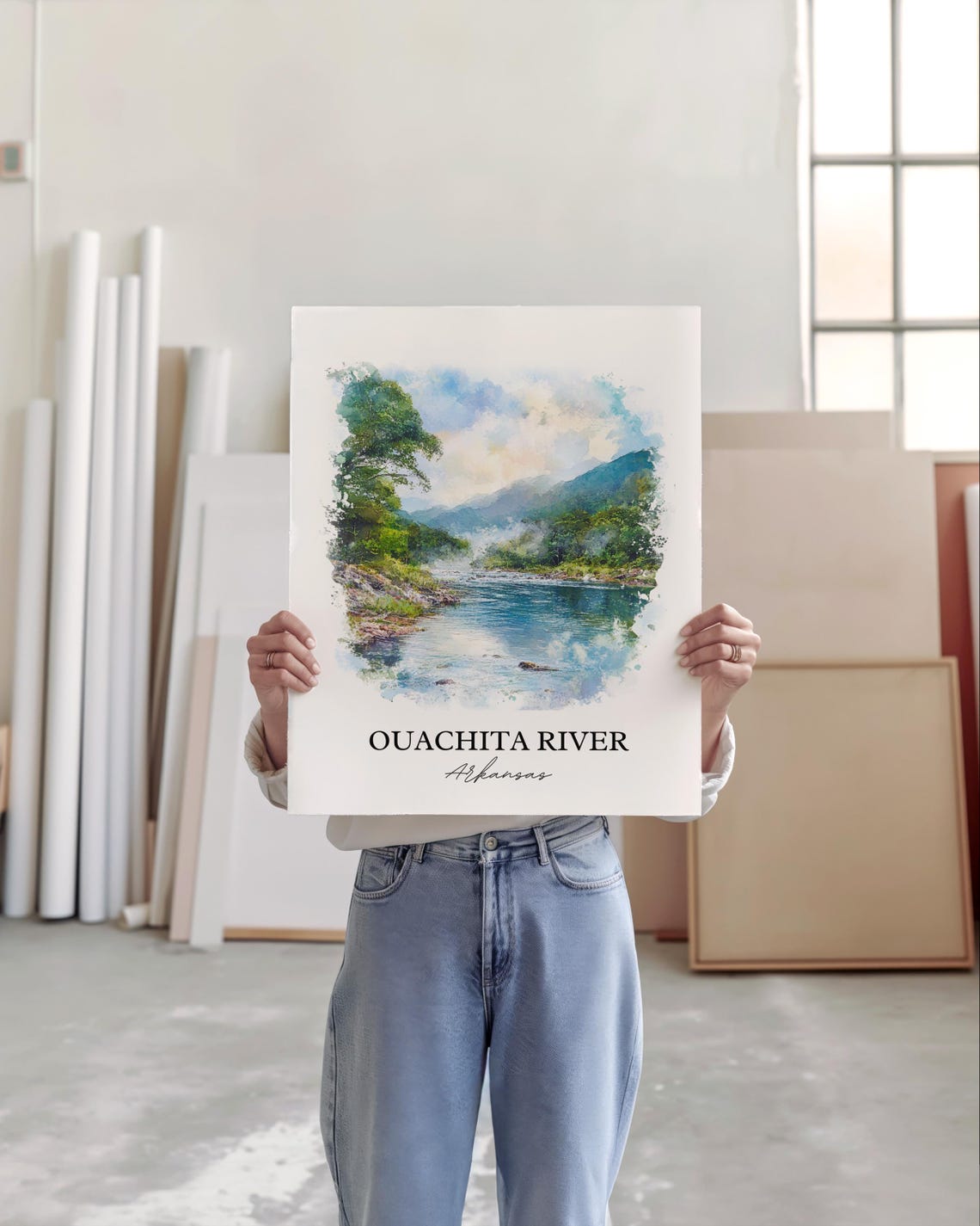 Ouachita River Arkansas Forested Rapids Watercolor River Poster - Image 3