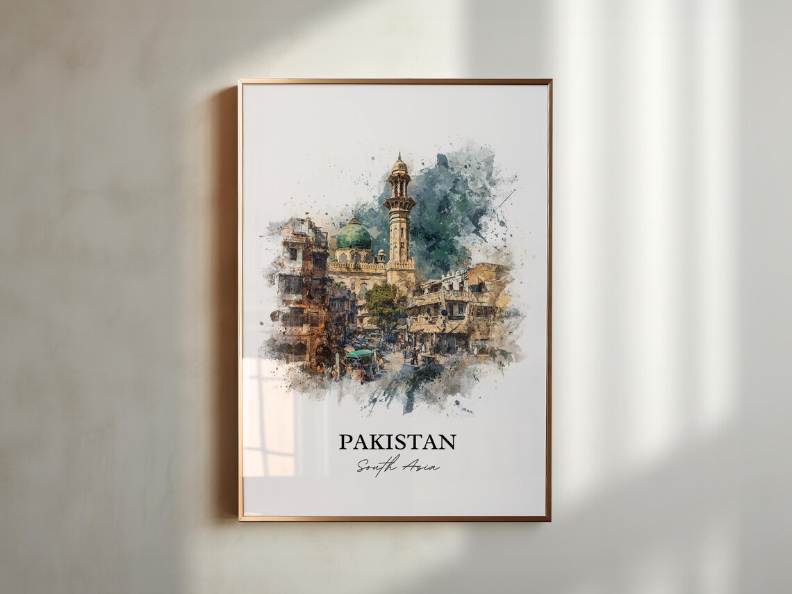 Pakistan South Asia Old Town Mosque Street Watercolor Travel Poster - Image 5