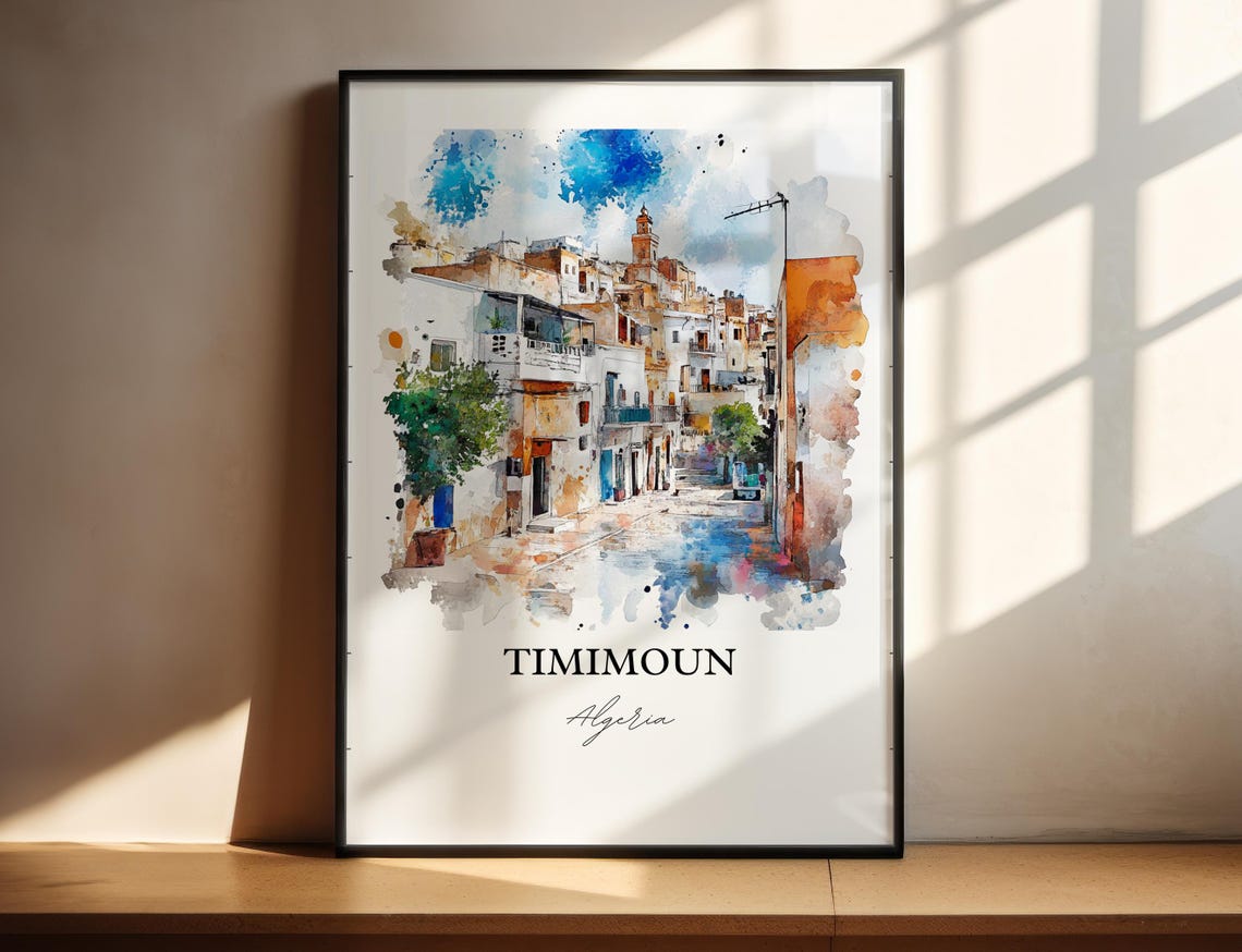 Timimoun Algeria Saharan Old Town Street Watercolor Travel Poster