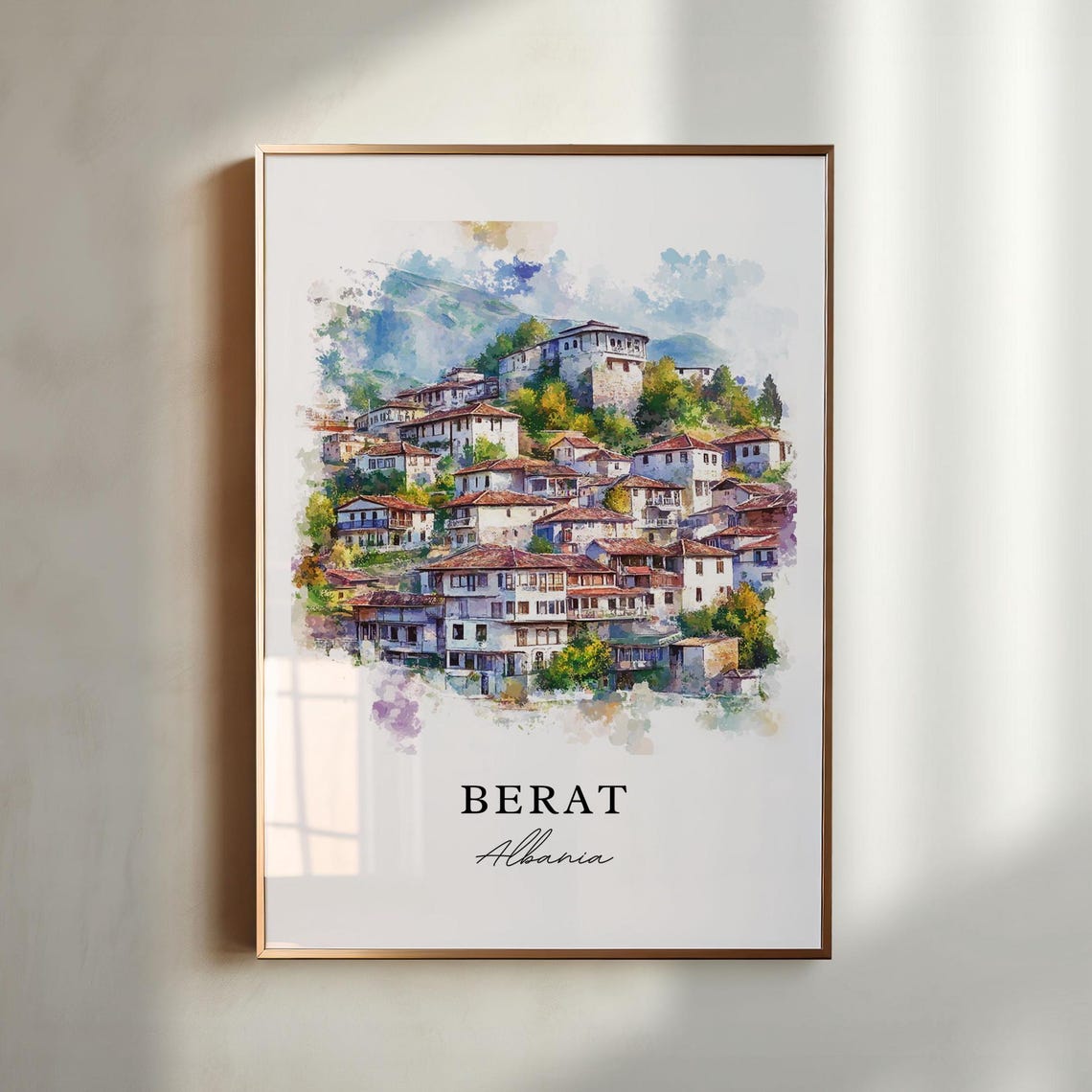 Berat Albania Ottoman Old Town Hillside White Houses Red Roofs Poster