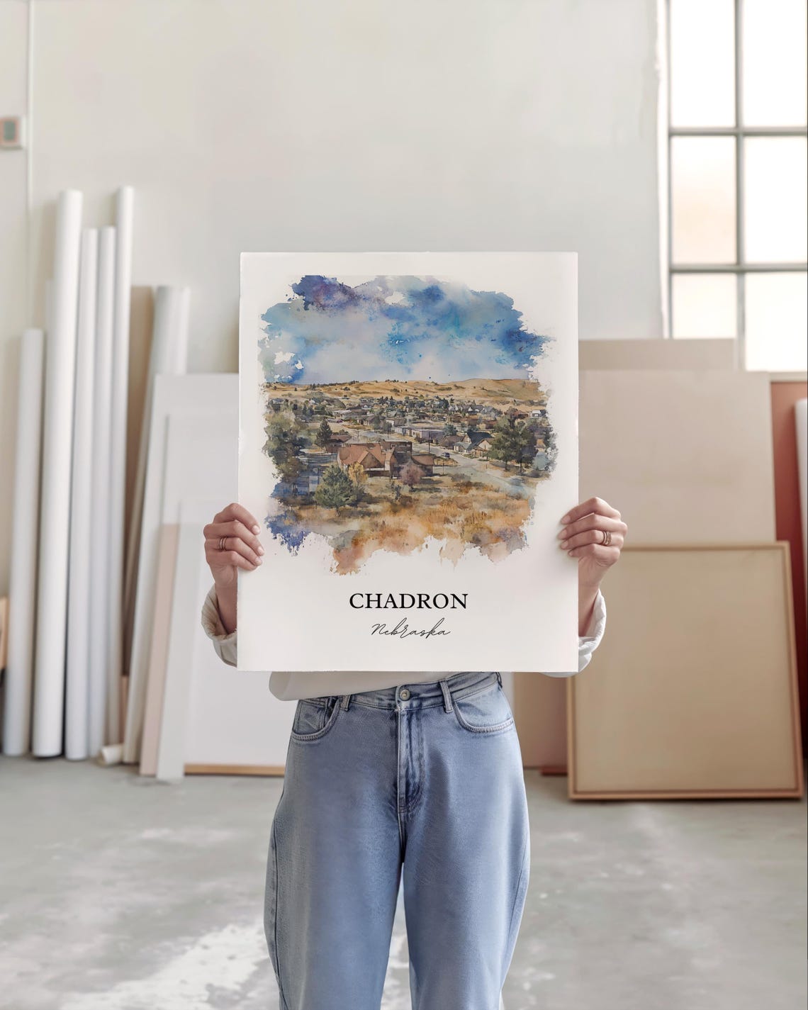 Chadron Nebraska High Plains Prairie Town Scenic Watercolor Poster - Image 3