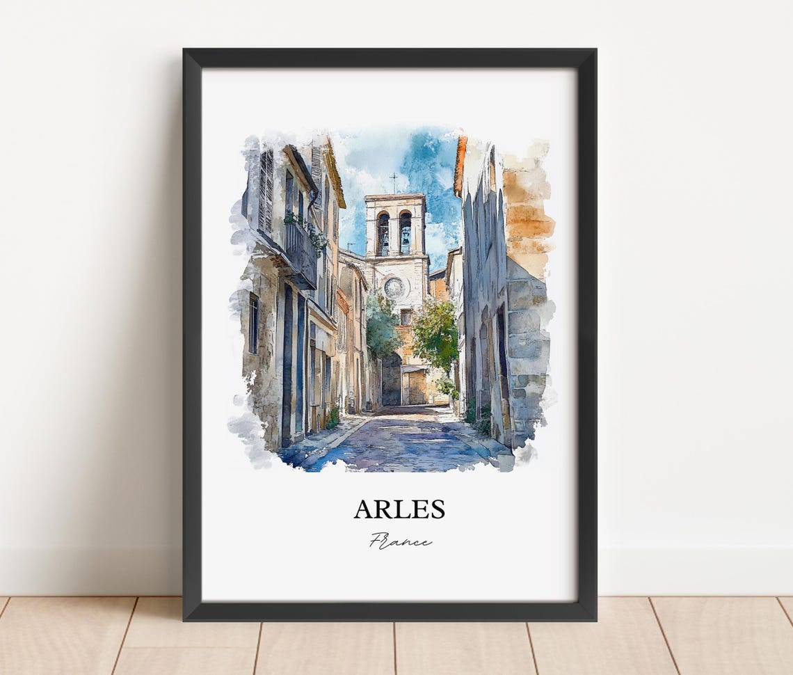Arles France Provence Stone Lane Church Watercolor Travel Poster - Image 5