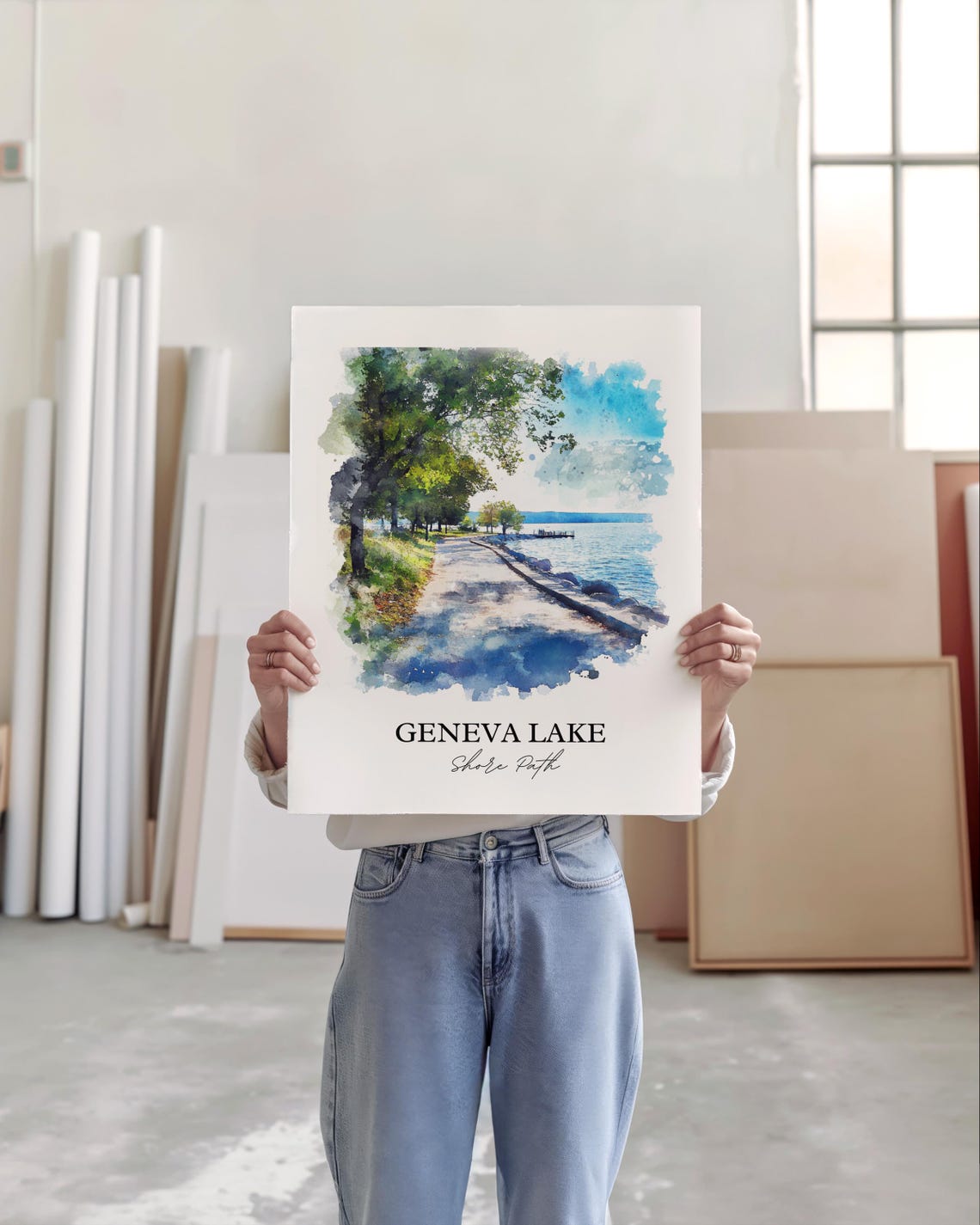 Geneva Lake Wisconsin Shore Path Watercolor Lakeside Walk Poster - Image 5