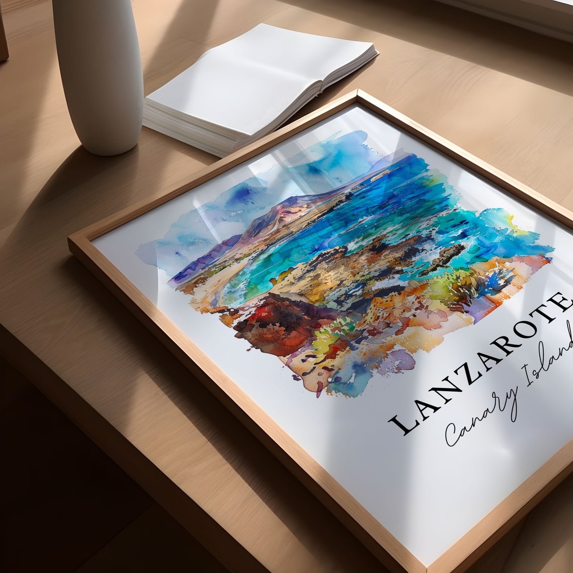 Lanzarote Canary Islands Volcanic Coast Watercolor Island Poster - Image 5