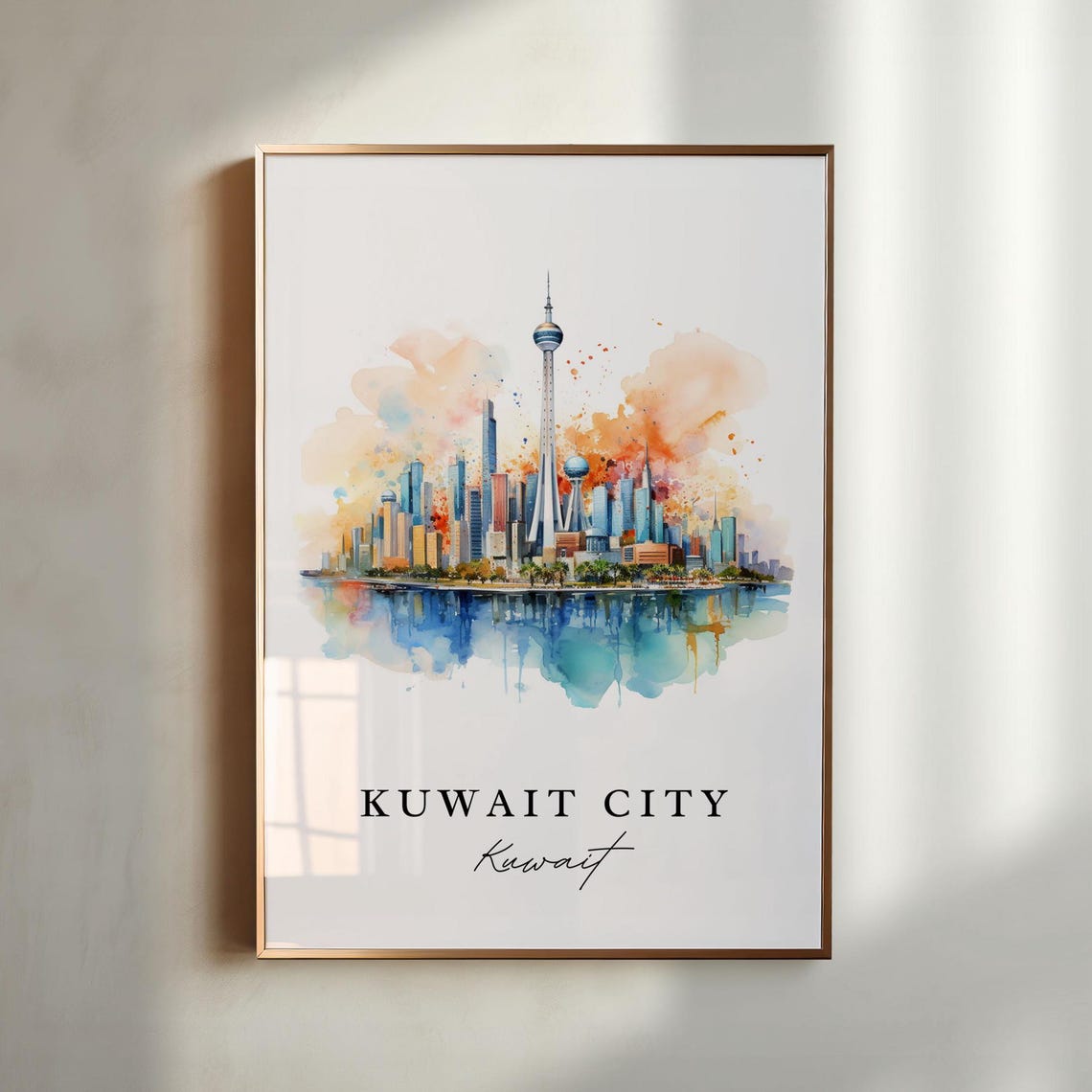 Kuwait City Kuwait Modern Skyline Tower Watercolor Travel Poster