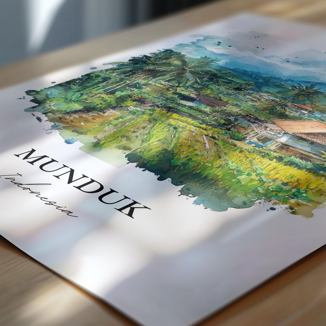 Munduk Indonesia Watercolor Rice Terrace Jungle Mountain Poster - Image 6