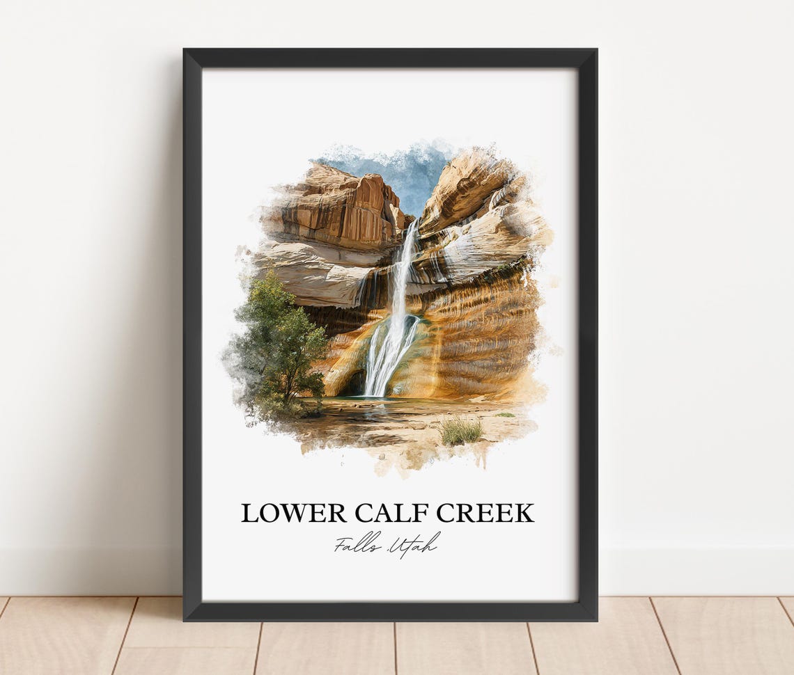 Lower Calf Creek Falls Utah Orange Sandstone Dome Watercolor Poster - Image 4
