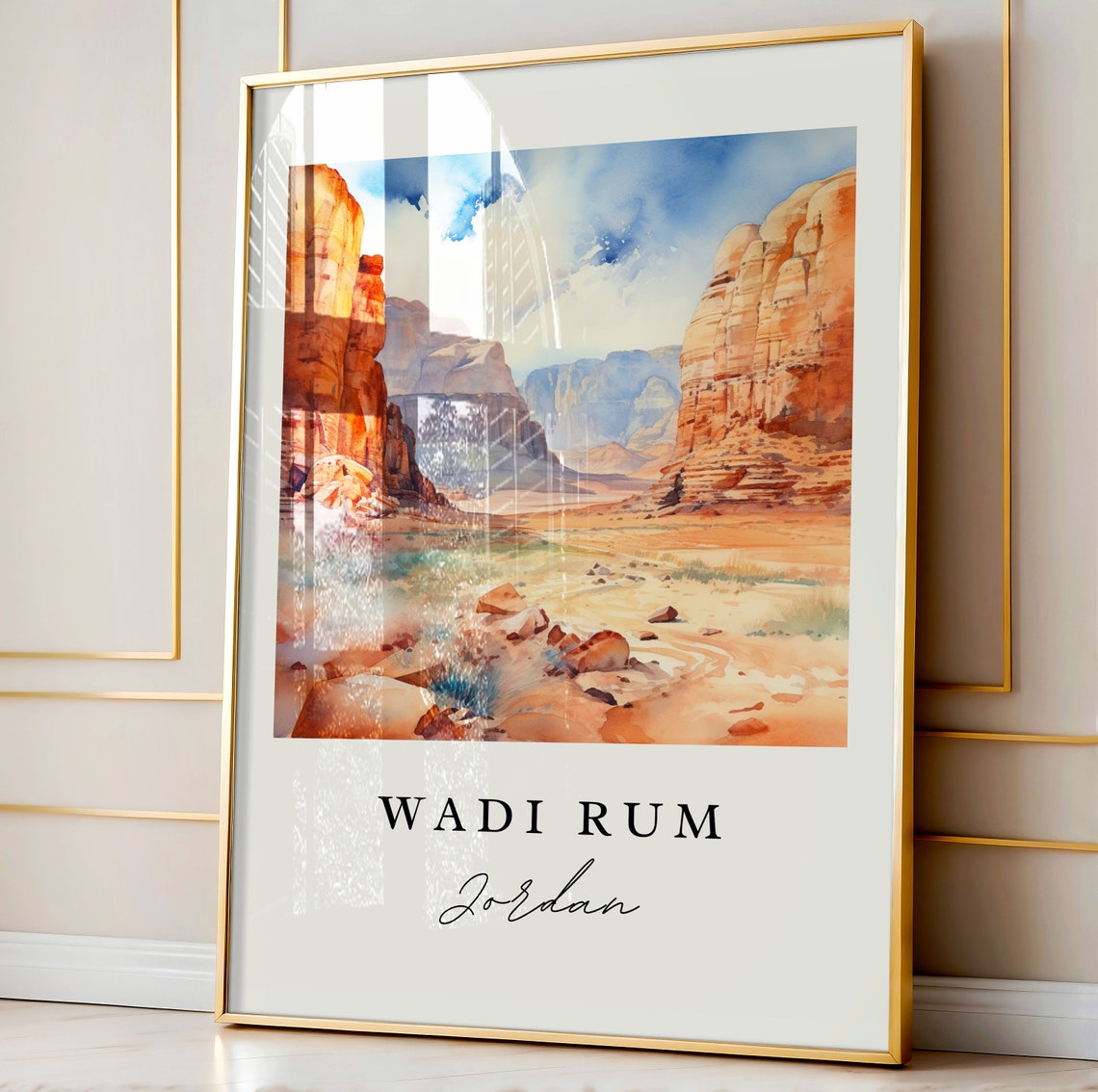 Wadi Rum Jordan Watercolor Art Red Desert Canyon Cliffs Poster - Image 4