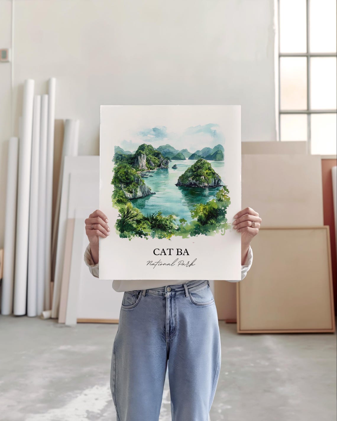 Cat Ba National Park Vietnam Turquoise Bay Watercolor Travel Poster - Image 4