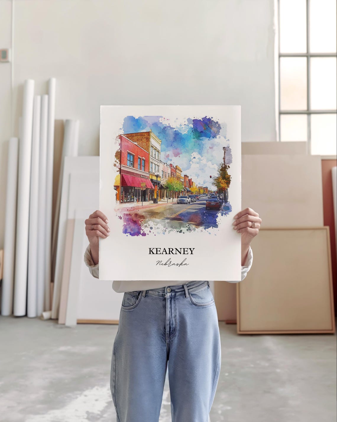 Kearney Nebraska Wall Art Buffalo County Ne Print Watercolor Gift Travel Poster Housewarming - Image 3