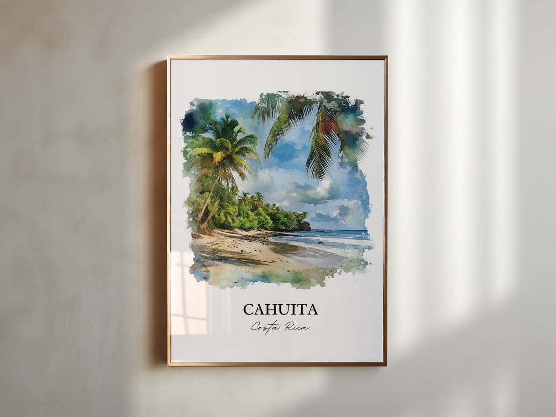 Cahuita Costa Rica Beach Palm Trees Watercolor Travel Poster - Image 5