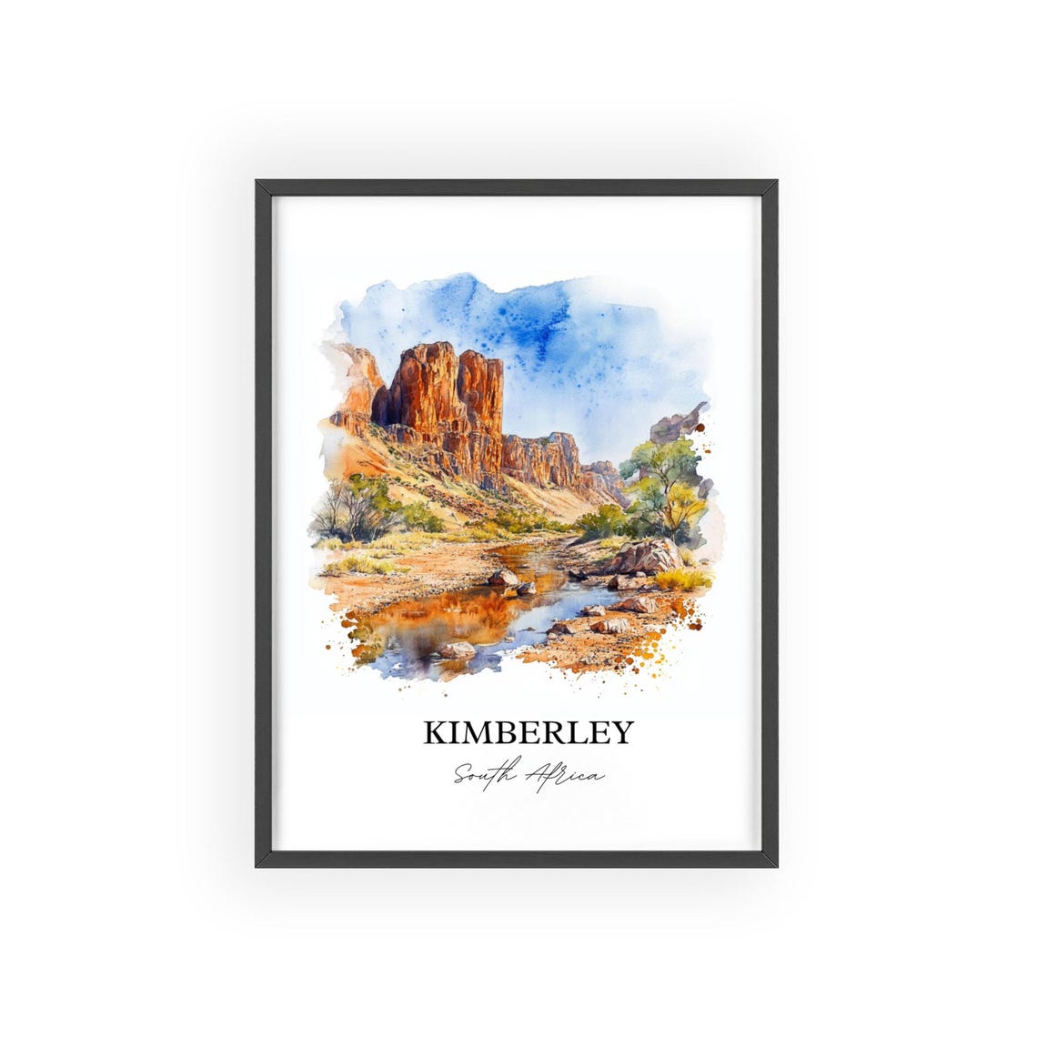 Kimberley South Africa Red Rock Canyon River Watercolor Poster