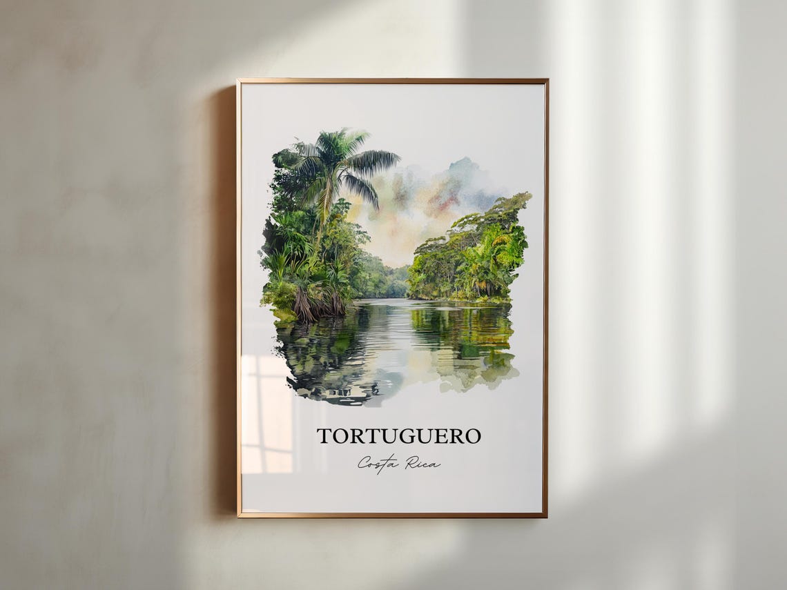 Tortuguero Costa Rica Jungle Canal Palm Reflections Watercolor Poster - Image 4