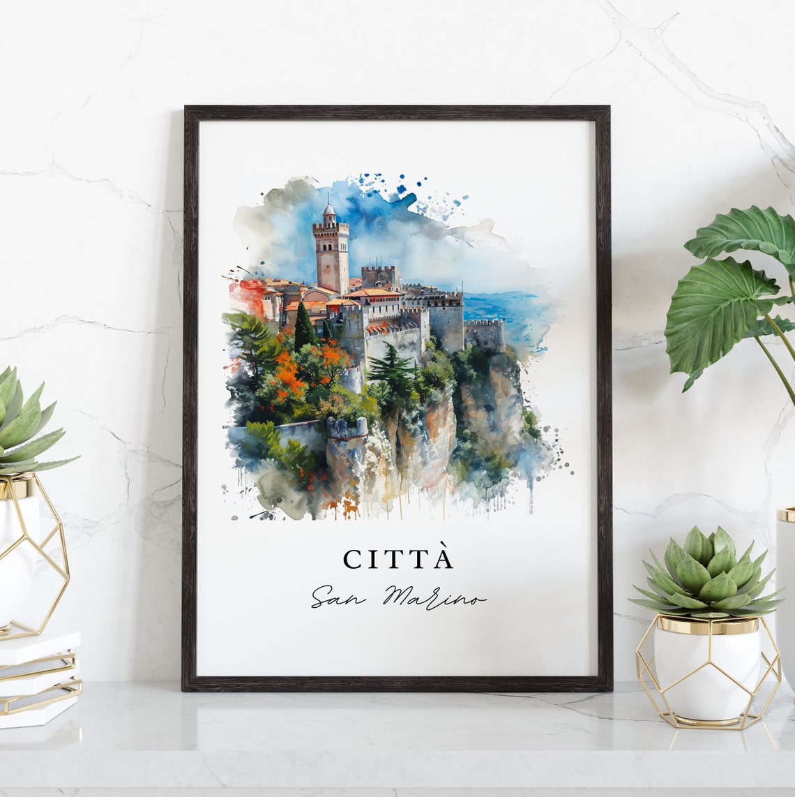 Citta San Marino Watercolor Travel Art Print - Image 3