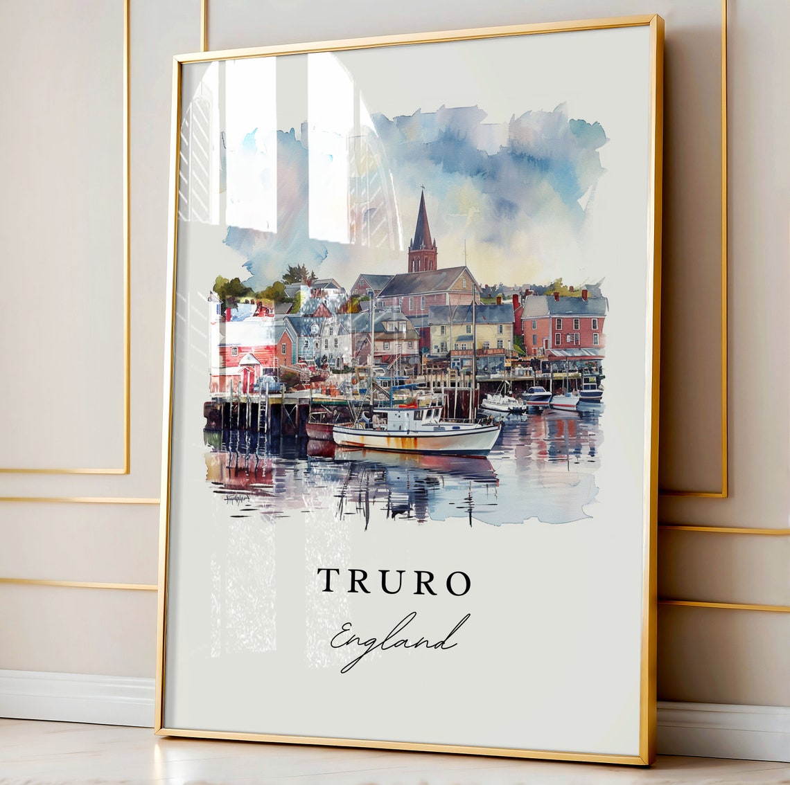Truro England Historic Harbor Boats Watercolor Coastal Travel Poster - Image 4