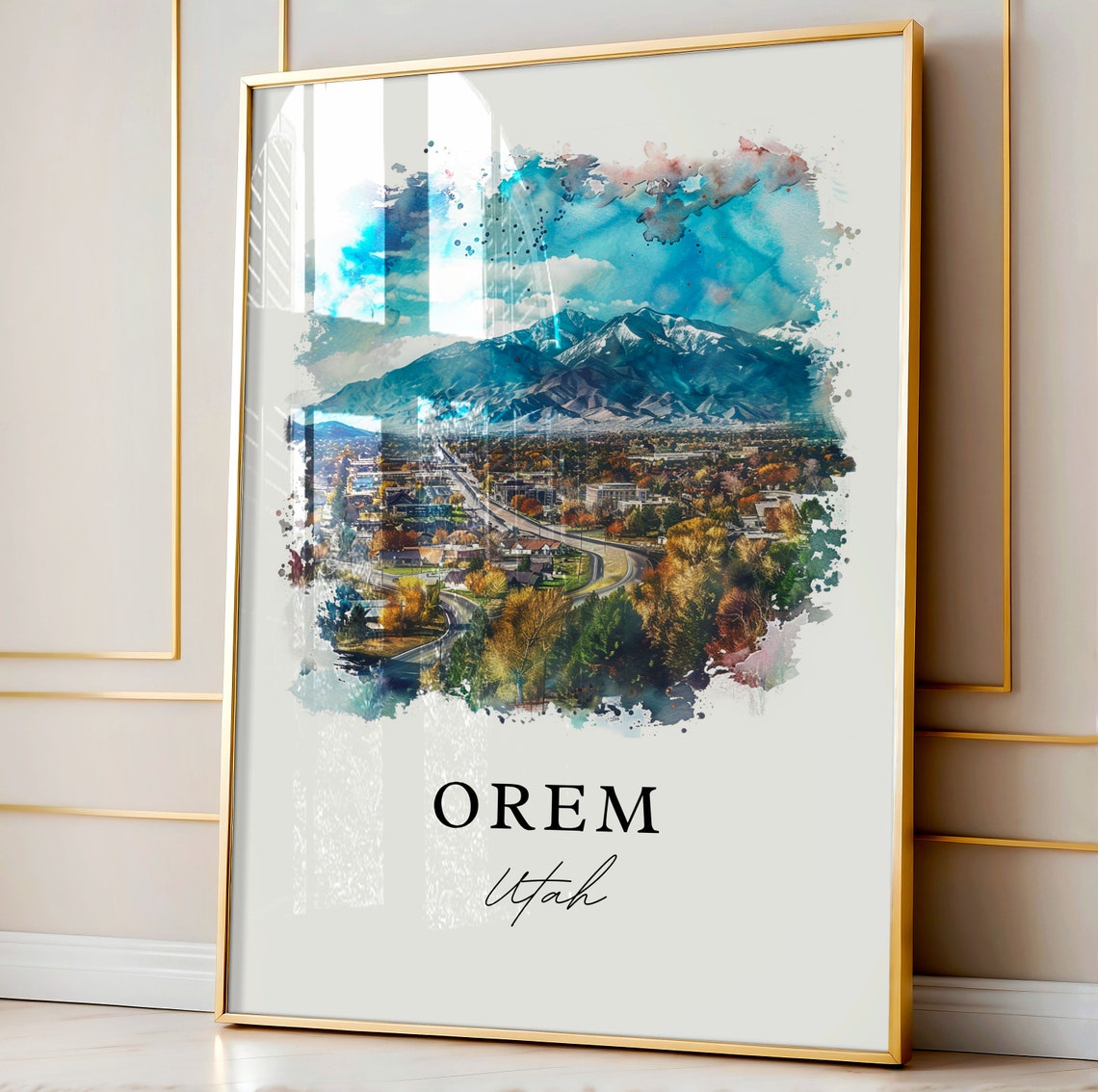 Orem Utah Watercolor Fall City Wasatch Mountain Scenic Poster - Image 3