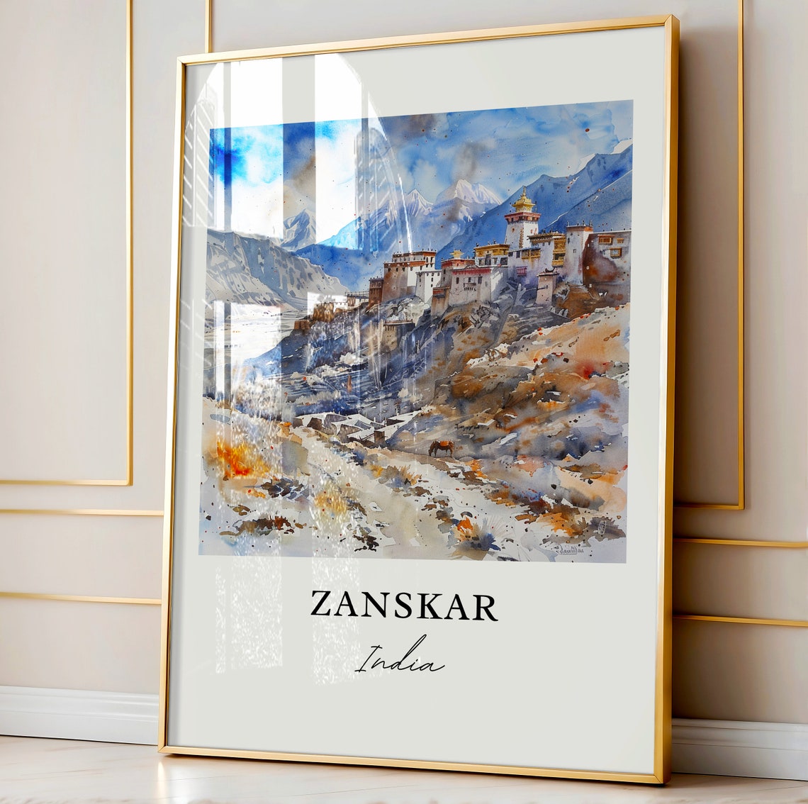 Zanskar India Himalayan Monastery Peaks Watercolor Travel Poster - Image 4