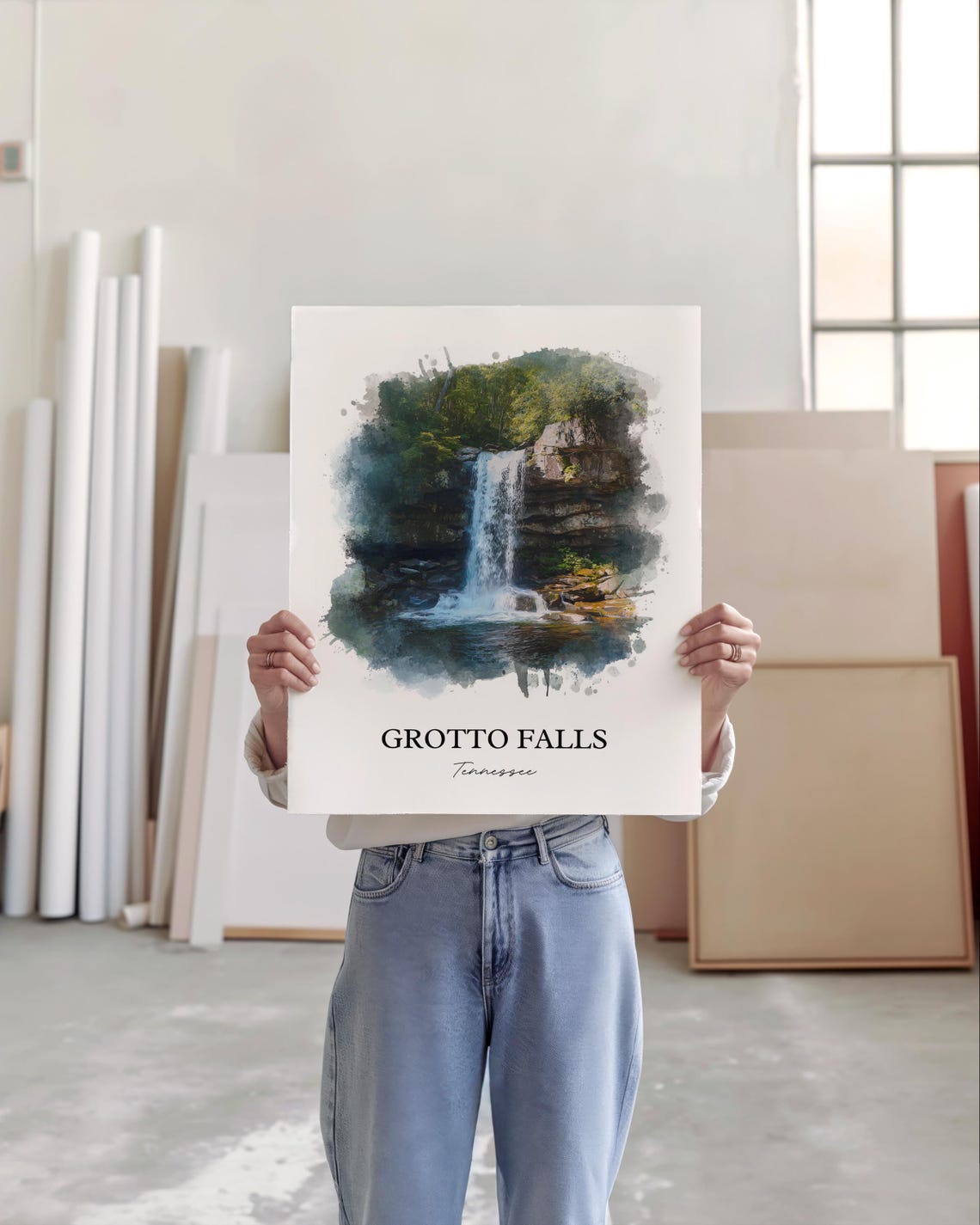 Grotto Falls Tennessee Forest Grotto Cascade Watercolor Poster - Image 5