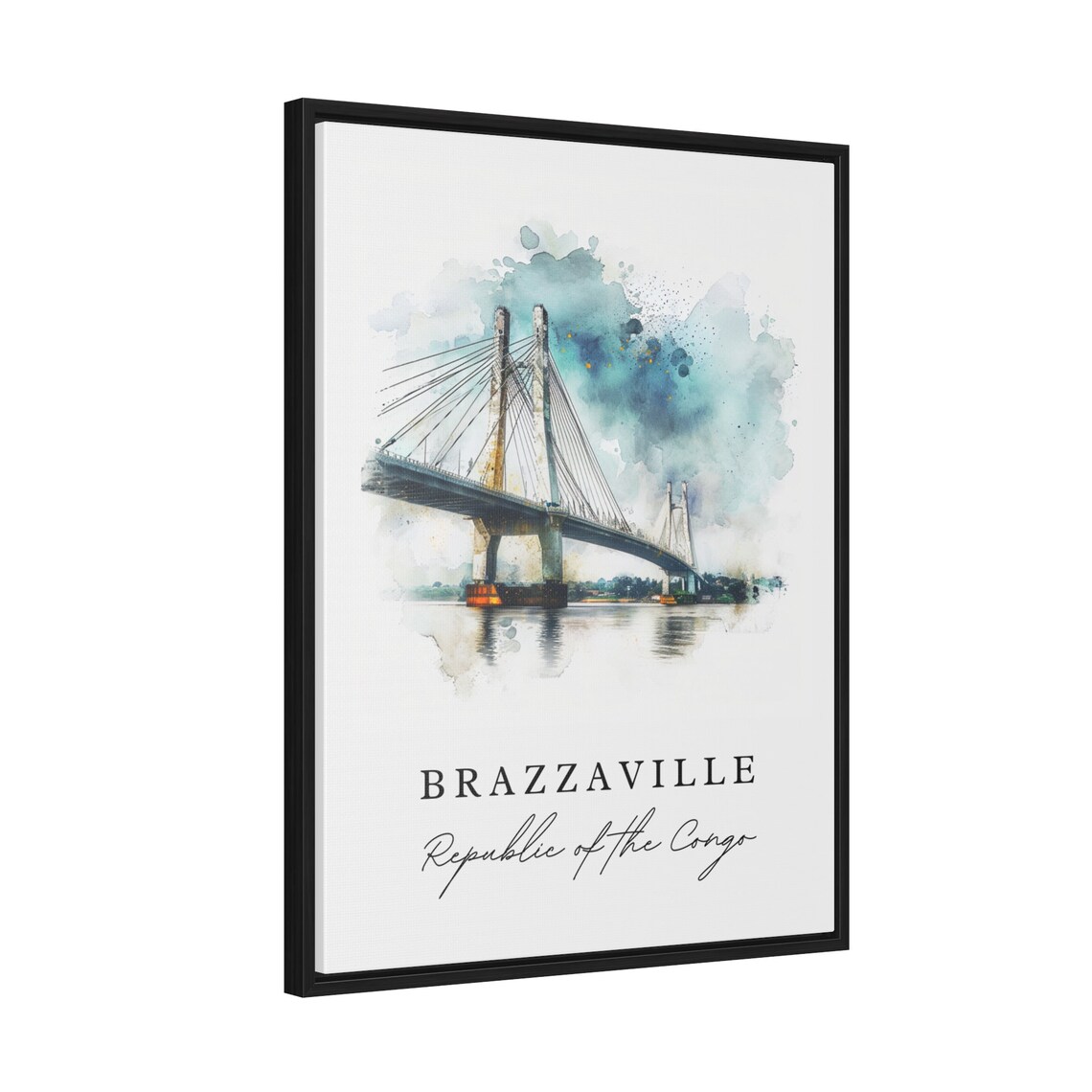 Brazzaville Republic Of The Congo Bridge Watercolor Travel Poster - Image 2