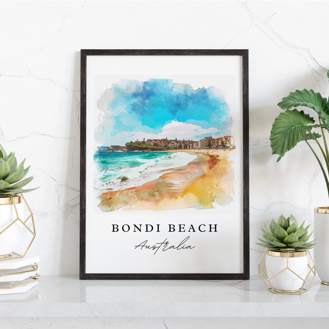 Bondi Beach Australia Ocean Waves Watercolor Travel Art Print - Image 3