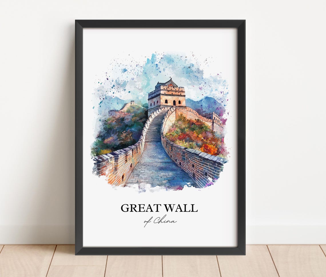 Great Wall of China Watchtower Mountains Watercolor Travel Poster - Image 4